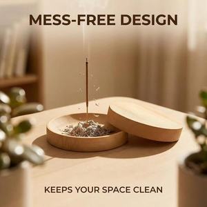 Brûleur d'encens rond en bois de santal, fait à la main, style zen, pour cérémonie du thé et aromathérapie - Product Image 2