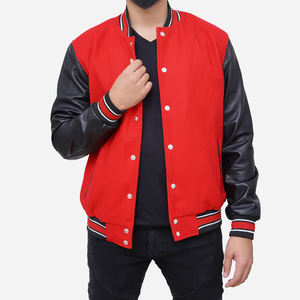 Veste de style slim fit, veste de motard tendance, veste à manches en cuir, poche latérale, logo brodé, veste de style varsity pour homme - Product Image 2