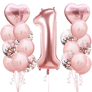 Décorations de fête d'anniversaire 1-9 ans, ensemble de ballons rose gold, ensemble de ballons en feuille d'aluminium - Product Image 2