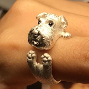 Originele handgemaakte Bijoux Schnauzer hond open <span class=keywords><strong>ring</strong></span> verzilverd dier puppy verstelbare mode ringen sieraden voor vrouwen - Product Image 1