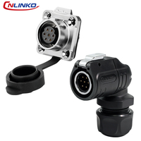 Conector de Alimentación Industrial Cnlinko IP68, Conector de Cable a Prueba de Agua LED de 7 Pines, Macho y Hembra, de Plástico y Metal LP16 de 90 Grados