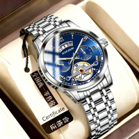 Montre squelette à quartz pour homme JEMSDUN, boîtier en alliage 42 mm, bracelet en acier inoxydable, étanche 30 m, aiguilles lumineuses, usage quotidien