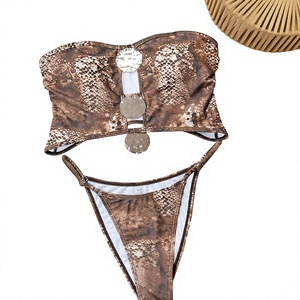 Maillot de bain personnalisé OEM ODM avec logo, ensemble bikini 2 pièces pour femme, motif serpent, haut bandeau, tenue de plage, tankini - Product Image 1