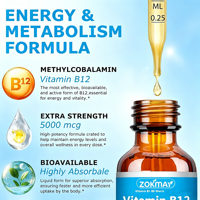 Gouttes liquides de Vitamine B12 OEM 5000 mcg Méthylcobalamine avec B1, B3, B6, Folate, Niacine pour l'énergie et le cerveau