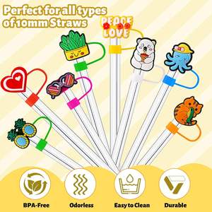 <span class=keywords><strong>Diferentes</strong></span> <span class=keywords><strong>tapas</strong></span> de paja <span class=keywords><strong>para</strong></span> vasos, <span class=keywords><strong>tapas</strong></span> de puntas de paja reutilizables a prueba de polvo de 10mm, Protector de paja de PVC a granel <span class=keywords><strong>para</strong></span> regalos de fiesta - Product Image 2