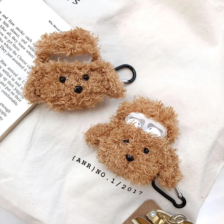 전체 판매 귀여운 키 체인 케이스 airpod 유행 보호 퍼지 플러시 곰 개 디자인 airpods 프로