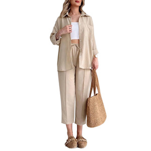Ensemble deux pièces pour femmes, chemise décontractée unie ample et pantalon de sport Harlem, tendance automne - Product Image 6