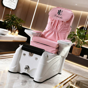 Luxury <b>Pink</b> Adjustable <b>Vibration</b> Multifunctional Spa Pedicure Chair Stainless Steel Glass Basin Drain LED Lamp for Beauty Salon - Product Image 4
