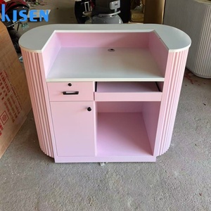 Kisen Pink Reception <b>Table</b> Reception Desk Furniture Panel Grey Wood <b>Mid</b>-<b>century</b> Modern Spa Front Office Beauty Salon Office - Product Image 3
