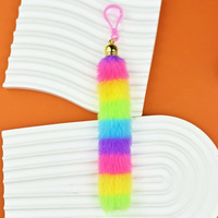 En stock, Breloque porte-clés en peluche style européen avec pompon en fourrure coloré, Pendentif de sac, Accessoire de décoration animalier DIY, Origine Chine