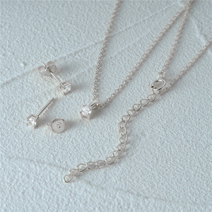 CANNER Korean Simple Four Claw Zircon 18K Gold Plated Sterling Silver Women's Jewelry Set Necklace <b>Stud</b> Earrings Wedding Party - Product Image 2