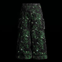 Pantalones Cargo de Mezclilla Negros para Hombre DiZNEW, Bordado Floral Verde, Pierna Ancha, Estilo Urbano, Múltiples Bolsillos con Cremallera, Personalizados OEM ODM
