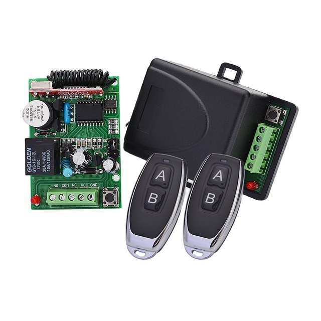 DC12V/24V Long Range Single Channel Remotely Control Radio Receiver with 2 Remote Controls 433.92 mhz Control Remoto Garage Door