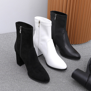 Tacco alto nero vera pelle scamosciata bianca moda nera <span class=keywords><strong>stivali</strong></span> in pelle di pelliccia sexy per donna <span class=keywords><strong>stivali</strong></span> da neve invernali da donna - Product Image 6