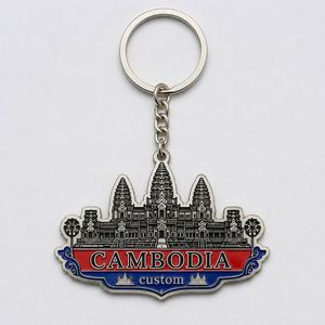 Porte-clés personnalisés en gros du Cambodge, avec drapeau et motif Angkor Wat, souvenir de voyage culturel d'Asie du Sud-Est - Product Image 3