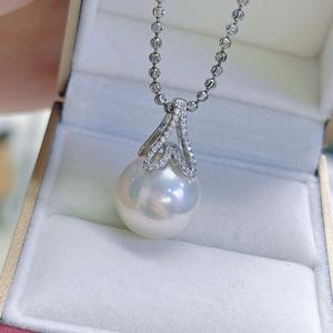 Pendentif haut de gamme en or 18 carats Zhuji, perle d'eau douce naturelle ronde de 12-13 mm, sans défaut, collier - Product Image 4