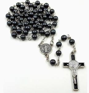 Gioielli Religiosi <span class=keywords><strong>Collana</strong></span> <span class=keywords><strong>Rosario</strong></span> Cattolico con Perline in Ematite Nera da 6mm per Donna - Product Image 4