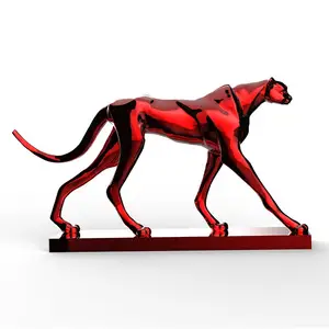 Sculpture animale abstraite en résine de fibre de verre grandeur nature Figurine léopard Panda Art populaire résine géométrique noir guépard Statue