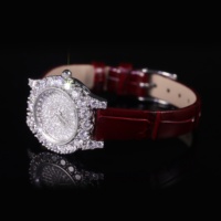 JW002FW Bleibendes rotes Echt leder armband AU750 585 14 Karat 18 Karat Echt gold Damen uhren mit VVS Moissan ite Lab Grown Diamond
