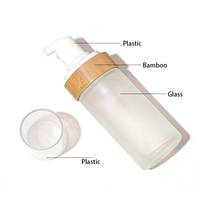 Flacon moussant professionnel pour nettoyant visage avec anneau en bambou, emballage en verre dépoli pour distributeur de mousse nettoyante pour le visage