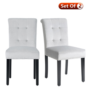 Silla de comedor de terciopelo con capitoné y adornos de tachuelas, patas negras, asiento tapizado para comedor en casa - Product Image 5