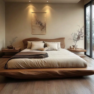 Cadre de lit de rangement en bois massif pur de style Wabi-Sabi, structure à mortaise et tenon, pour hôtel et maison d'hôtes japonais, modèle BF-01 Wabi-Sab - Product Image 2