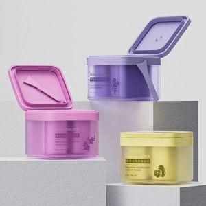 Customizable OEM&ODM Empty Square Pink Purple Yellow Plastic PP Makeup Remover Cotton Jar for Skin Care