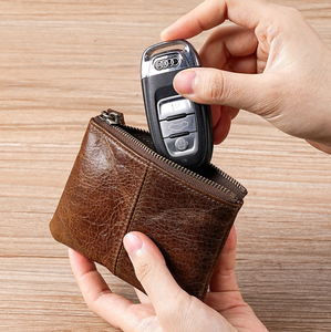 Fashion Vintage Genuine Leather Cards Holder Wallet Zipper Small Real Leather Coins <b>Purse</b> for Men Women - Product Image 3