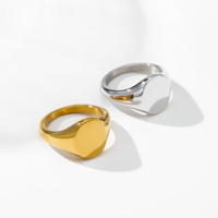 YF2996 Großhandel Wasserdichter Schmuck Benutzerdefiniertes Logo Graviert 18K Vergoldeter Edelstahl Gold Geometrischer Ovaler Blanko-Siegelring