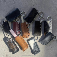 Étui à briquet vintage en cuir de vachette et fourrure, porte-rouge à lèvres, porte-gloss, porte-clés décoré de rivets, mini pochette cosmétique, porte-baume à lèvres, breloque de sac