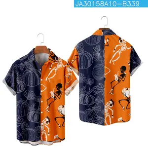 15 Designs Horror Style Skeleton Custom Shirt Low MOQ Kreative Plus Size Herren Kurzarm Beach Summer Shirts