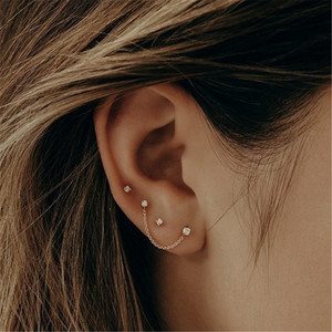 Juego de Aretes Minimalistas de Plata de Ley 925 con Circonitas CANNER, Juego de Aretes de Cadena con Borlas Chapados en Oro de 18k - Product Image 6