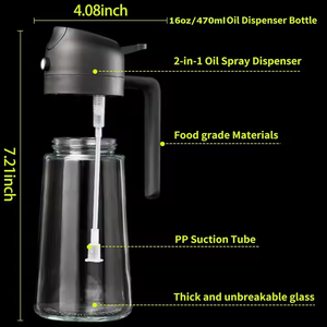 新的16盎司/470毫升2合1玻璃橄榄油喷雾器分配器喷雾瓶，用于厨房和空气炸锅，烧烤，沙拉 - Product Image 3