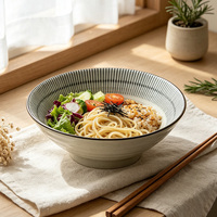 Bol à ramen en céramique rayé de style japonais, bol conique à large ouverture pour soupe de nouilles, bol à salade et pâtes, vaisselle pour la maison et la restauration