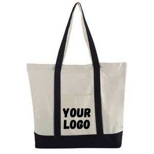 Sac fourre-tout personnalisé en toile de coton recyclable avec poche et fermeture éclair, imprimé sur mesure pour le shopping - Product Image 1