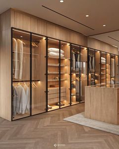 Armario Moderno con Paneles <span class=keywords><strong>Empotrados</strong></span>, Armario de Dormitorio a Medida con Nicho Empotrado con Acabado en Madera e Iluminación LED para Proyecto de Villa - Product Image 3