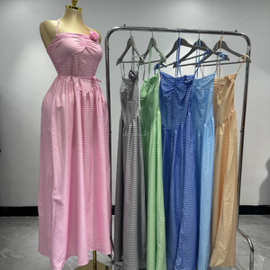 Vestido <span class=keywords><strong>de</strong></span> Verano a Rayas con Cuello Halter y Sin Mangas para <span class=keywords><strong>Mujer</strong></span>, Estilo Playero, Directo <span class=keywords><strong>de</strong></span> Fábrica - Product Image 1