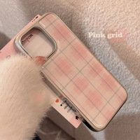 Étui de téléphone universel à motif à carreaux rose adapté à Apple 16 / Huawei / Samsung, étui de protection de téléphone doux électro-plaqué