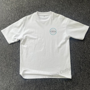 T-shirt da uomo bianca a costine di alta qualità, in tessuto spesso, personalizzabile con stampa serigrafica, all'ingrosso a buon prezzo - Product Image 3