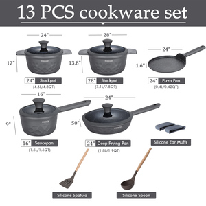 Set di Pentole Ecologico da 13 Pezzi con Rivestimento in Granito per Uso Domestico, Pentola Pesante 16cm, Casseruola 24/28cm, Padella 24cm, Teglia per Pizza - Product Image 6