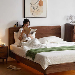 Lit suspendu en bois massif de noyer noir nord-américain Design japonais simple avec grand dossier pour mariage Hôtel Simple Double Taille - Product Image 3