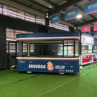 Kiosque alimentaire rétro bleu rayé avec fenêtre multi-positions, graphisme personnalisé, stand de vente de snacks de rue