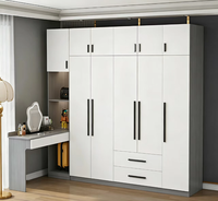 Armoire de chambre en bois OSB sur mesure, gain de place, avec coiffeuse et bureau intégrés