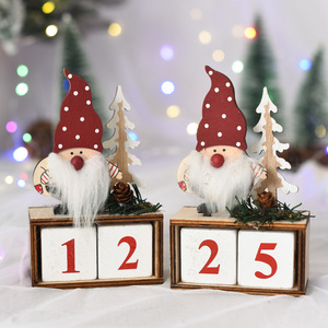 Soporte de madera para calendario navideño con gnomos de Santa Claus y árboles, exhibición decorativa de cuenta regresiva para decoración navideña del hogar - Product Image 4
