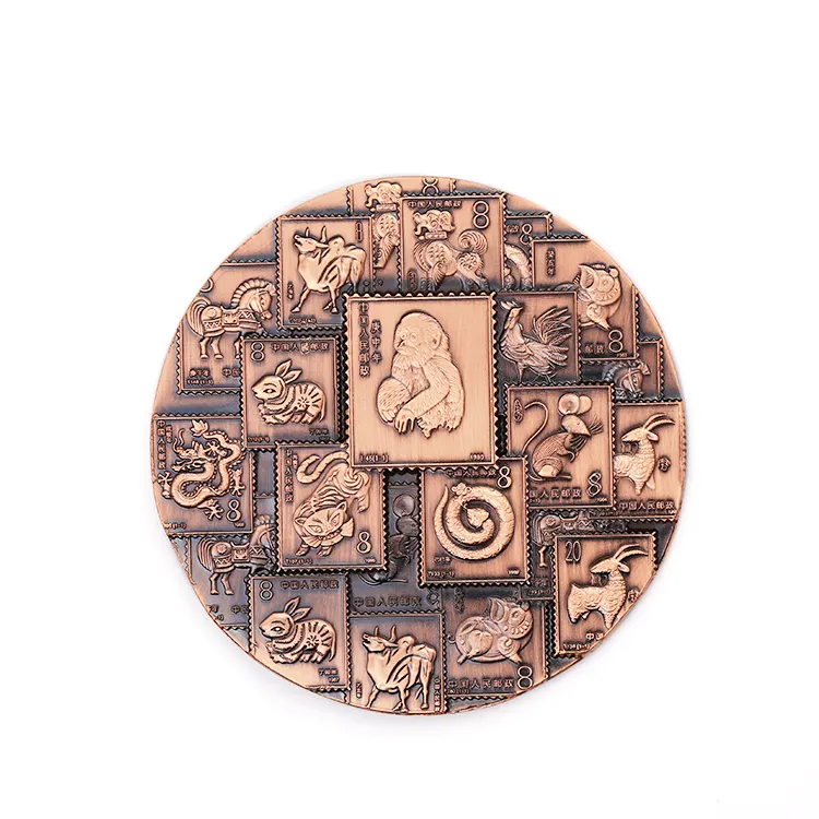Moneda personalizada del zodiaco chino, grabado 3d de cobre antiguo, Gran China, venta al por mayor