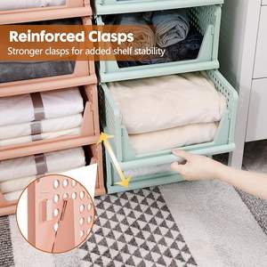 Factory Supply <b>Stackable</b> Plastic <b>Drawer</b> Rack Pull-Out Clothing Divider Folding Wardrobe <b>Storage</b> Box - Product Image 5