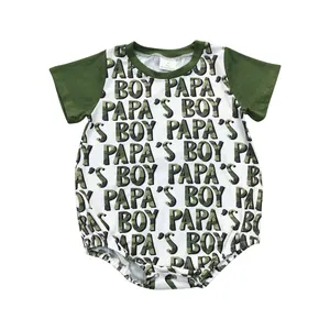 PAPA'S BOY Green Camo Print Baby Boys Summer Romper RTS Wholesale Toddlers Boutique Infants Baby Boys Clothes