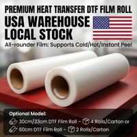 Film de transfert DTF en rouleau pour entrepôt américain, 33cm*100m, 75u, simple ou double face, facile à décoller, pour imprimantes DTF