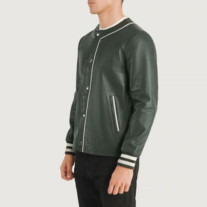 Blouson universitaire homme en cuir uni, personnalisé, avec manches en cuir, style urbain, le plus vendu – Blouson d'hiver homme en cuir, offre spéciale - Product Image 2