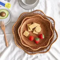 Handgeweven rotan opbergmanden Natuurlijk riet Milieuvriendelijk Herbruikbaar Opvouwbaar ontwerp Fruitkommen Keukenorganizer Bakken Snacks